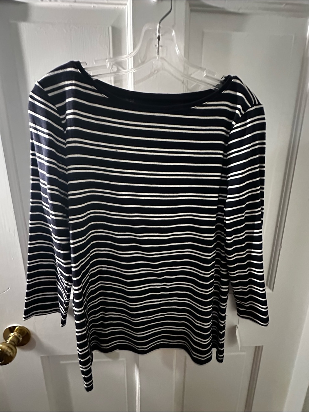 Striped Boatneck Long Sleeve Top - Navy & White